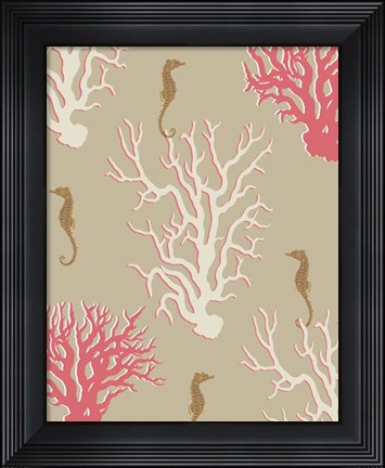 Framed Coral and Seahorse in Beige Print