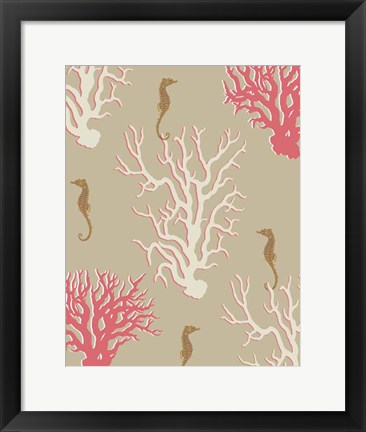 Framed Coral and Seahorse in Beige Print