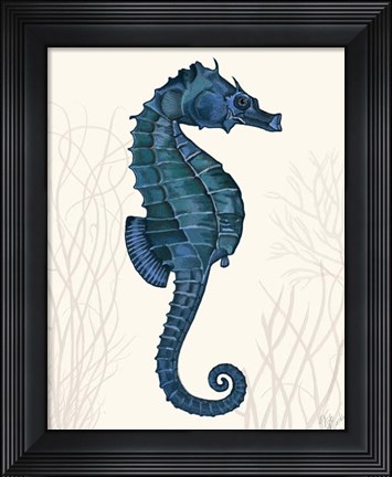 Framed Blue Seahorses on Cream a Print