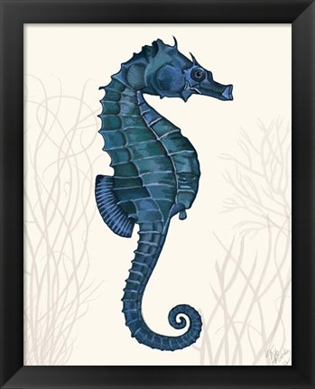 Framed Blue Seahorses on Cream a Print