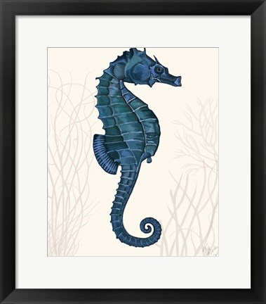 Framed Blue Seahorses on Cream a Print