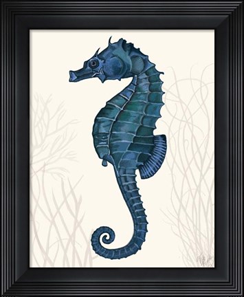 Framed Blue Seahorses on Cream b Print