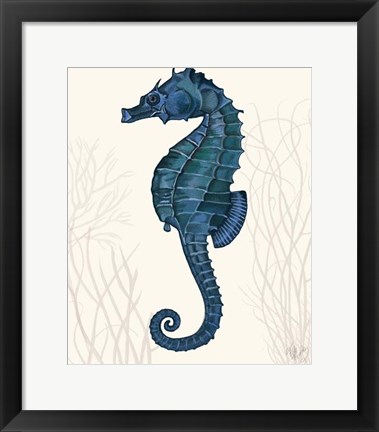Framed Blue Seahorses on Cream b Print