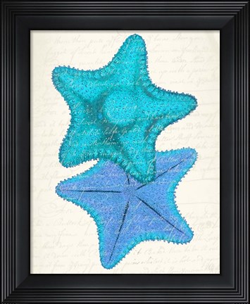 Framed Starfish in Shades of Blue b Print