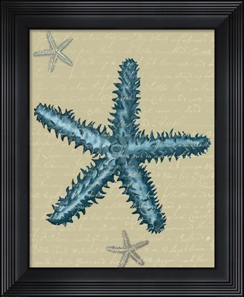Framed Blue Starfish on Taupe b Print
