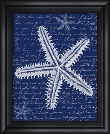 Framed White Starfish on Blue a Print