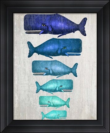 Framed Whale Family Blue On White Print