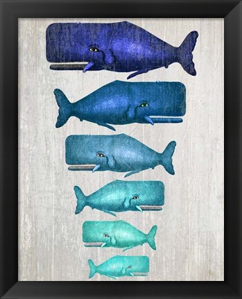 Framed Whale Family Blue On White Print