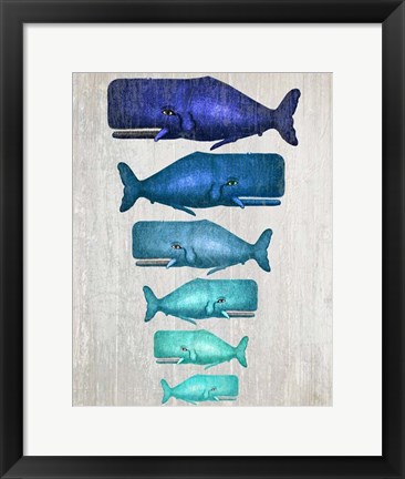 Framed Whale Family Blue On White Print