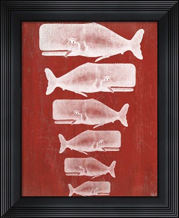 Framed Whale Family White On Red Print
