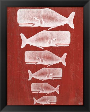 Framed Whale Family White On Red Print