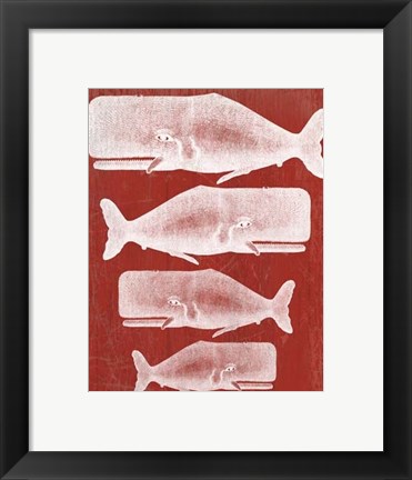 Framed Whale Family White On Red Print