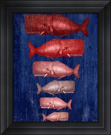 Framed Whale Family Red On Blue Print