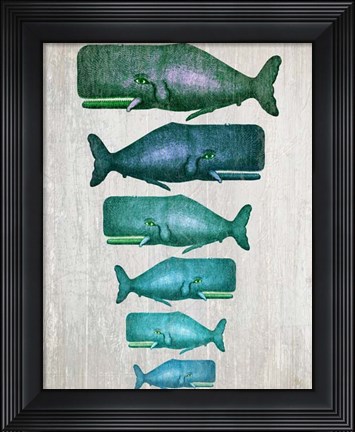 Framed Whale Family Green on White Print