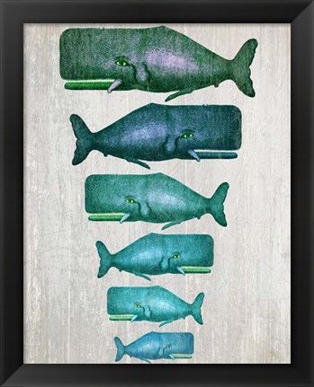 Framed Whale Family Green on White Print