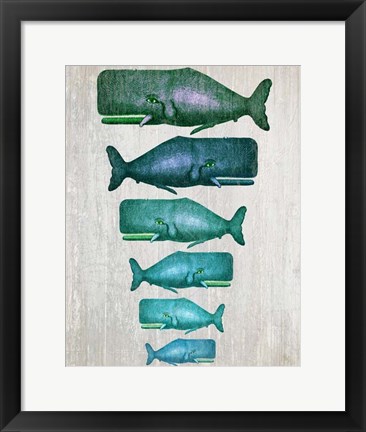 Framed Whale Family Green on White Print