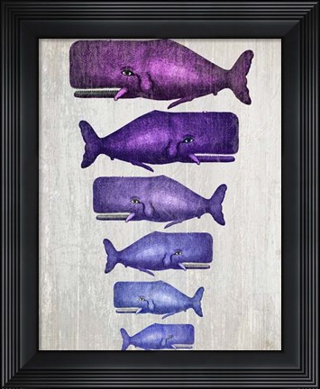 Framed Whale Family Purple on White Print
