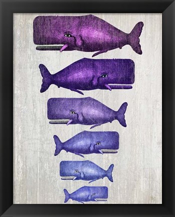 Framed Whale Family Purple on White Print