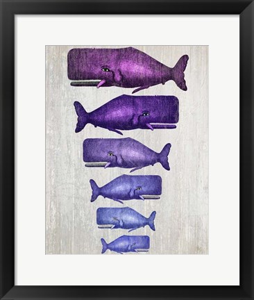 Framed Whale Family Purple on White Print