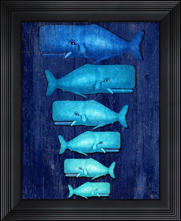Framed Whale Family Blue on Blue Print