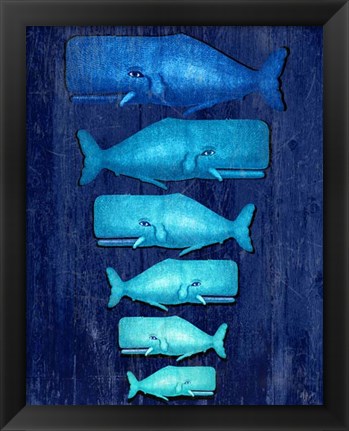 Framed Whale Family Blue on Blue Print