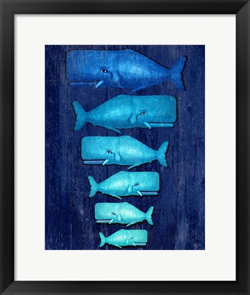 Framed Whale Family Blue on Blue Print