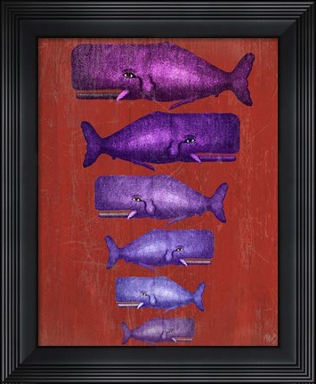 Framed Whale Family Purple on Red Print