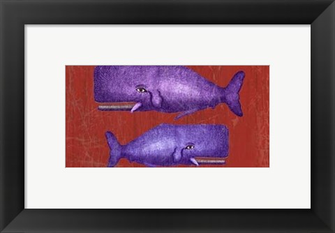 Framed Whale Family Purple on Red Print