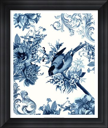 Framed Bird &amp; Branch in Indigo I Print