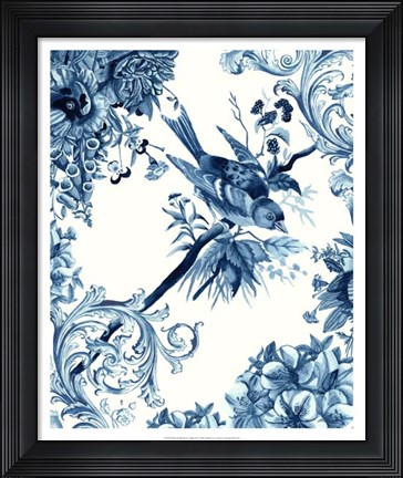 Framed Bird &amp; Branch in Indigo II Print