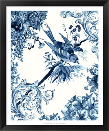 Framed Bird &amp; Branch in Indigo II Print