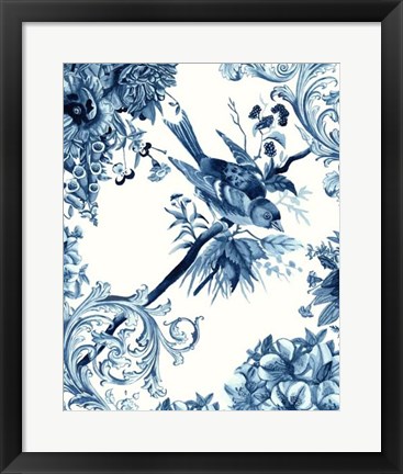 Framed Bird &amp; Branch in Indigo II Print