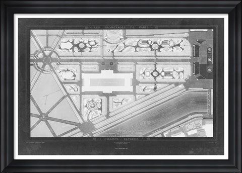 Framed French Garden Blueprint IV Print