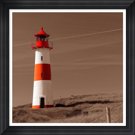 Framed Red &amp; White Lighthouse Print