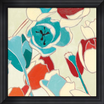 Framed Cloisonne Tulipe I Turquoise Vignette Print
