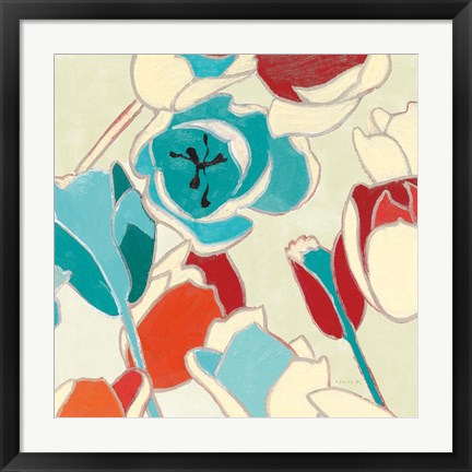 Framed Cloisonne Tulipe I Turquoise Vignette Print