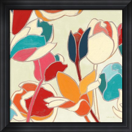Framed Cloisonne Tulipe II Turquoise and Indigo Vignette Print