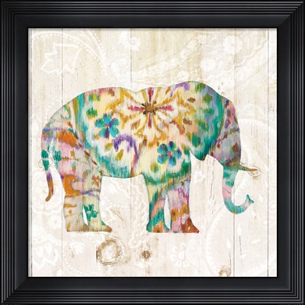 Framed Boho Paisley Elephant I Print