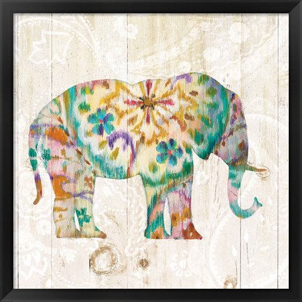 Framed Boho Paisley Elephant I Print