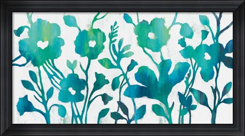 Framed Teal Trio I on White Print