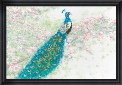 Framed Spring Peacock I Pink Flowers Print