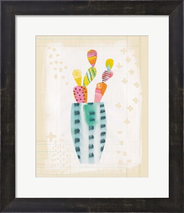 Framed Collage Cactus I on Graph Paper Print