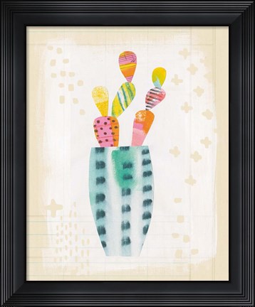 Framed Collage Cactus I on Graph Paper Print