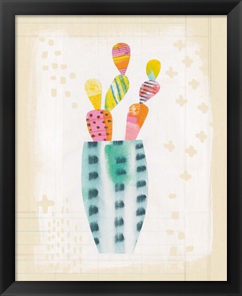 Framed Collage Cactus I on Graph Paper Print