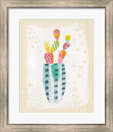 Framed Collage Cactus I on Graph Paper Print