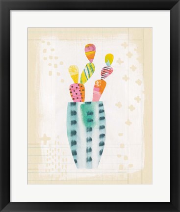 Framed Collage Cactus I on Graph Paper Print