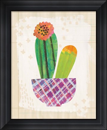 Framed Collage Cactus II on Graph Paper Print