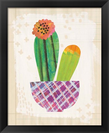 Framed Collage Cactus II on Graph Paper Print