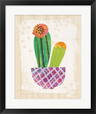 Framed Collage Cactus II on Graph Paper Print