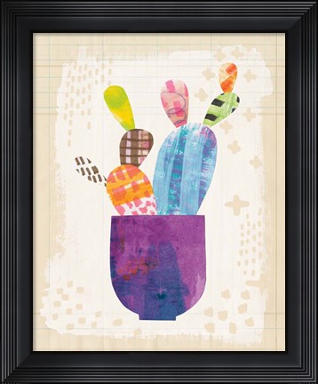 Framed Collage Cactus III on Graph Paper Print